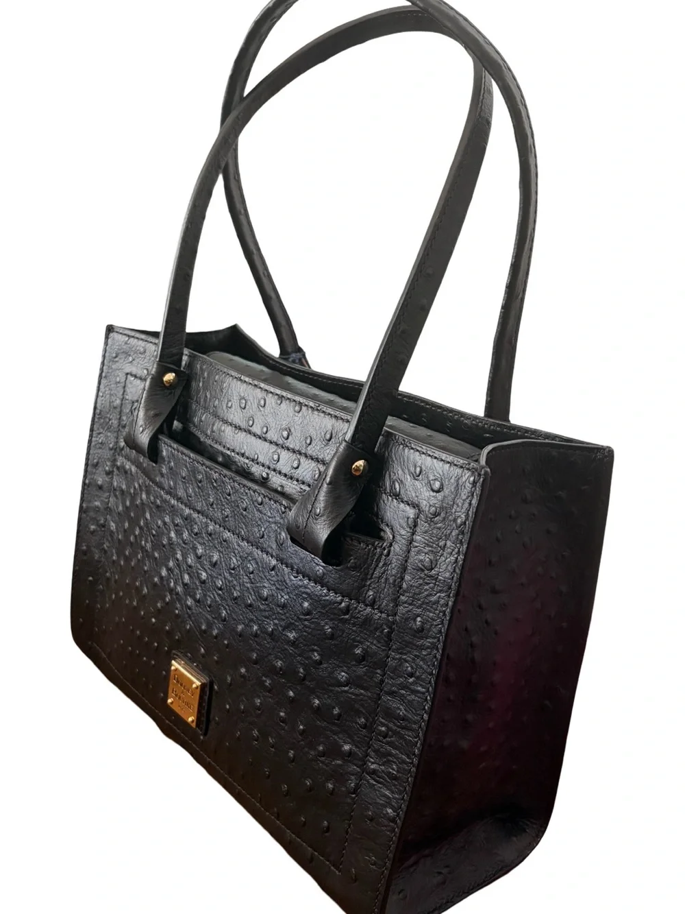 NWT Dooney & Bourke Janine Black Leather Ostrich Satchel Shoulder Purse